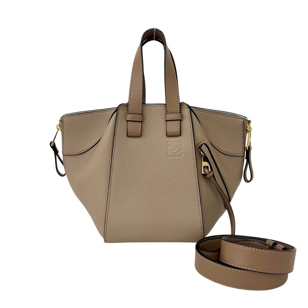 LOEWE Hammock Compact Anagram Logo Leather 2-way Shoulder Bag/Handbag Beige 0...